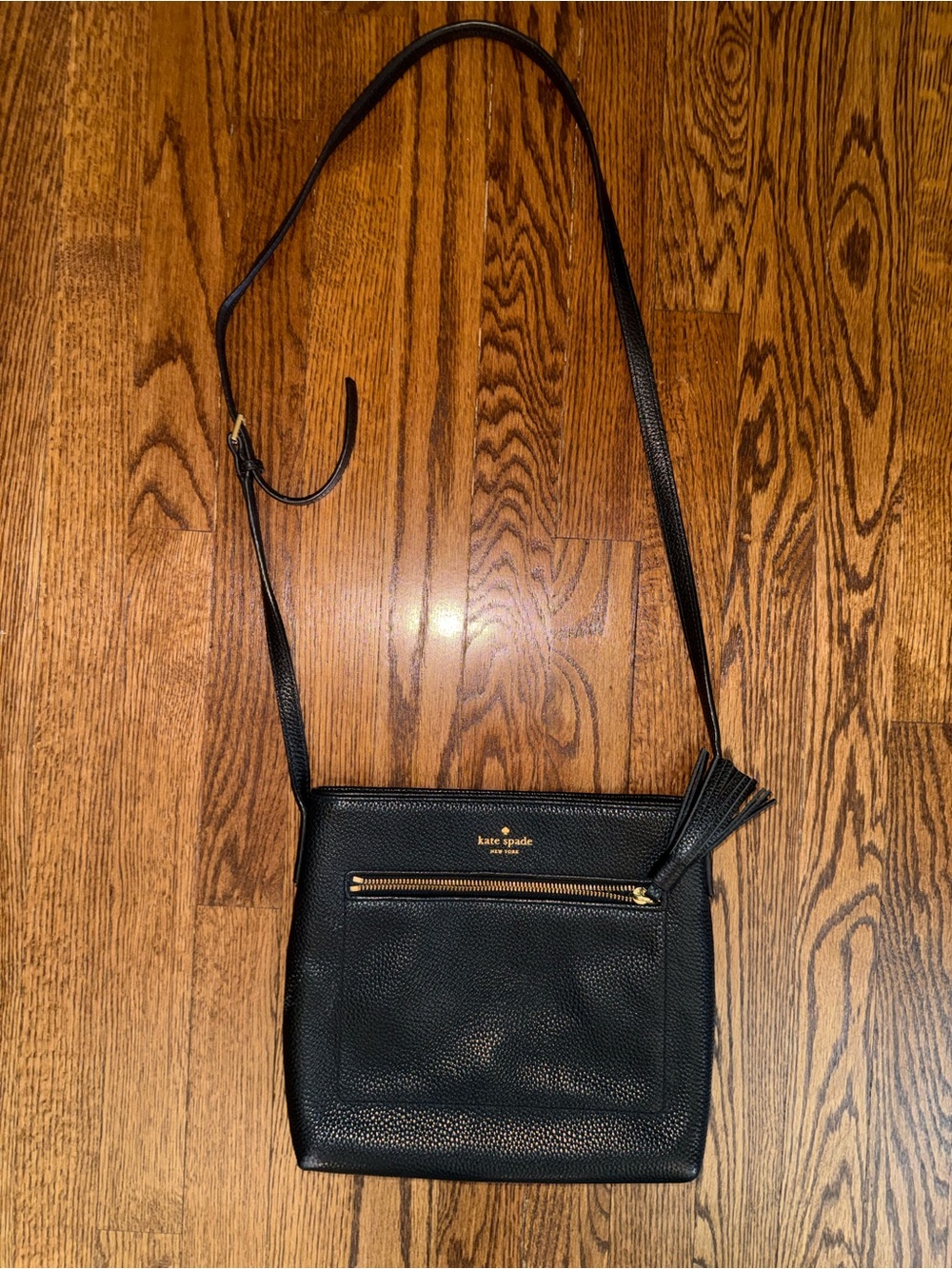 kate spade Black Pebbled Leather Crossbody with Tassel